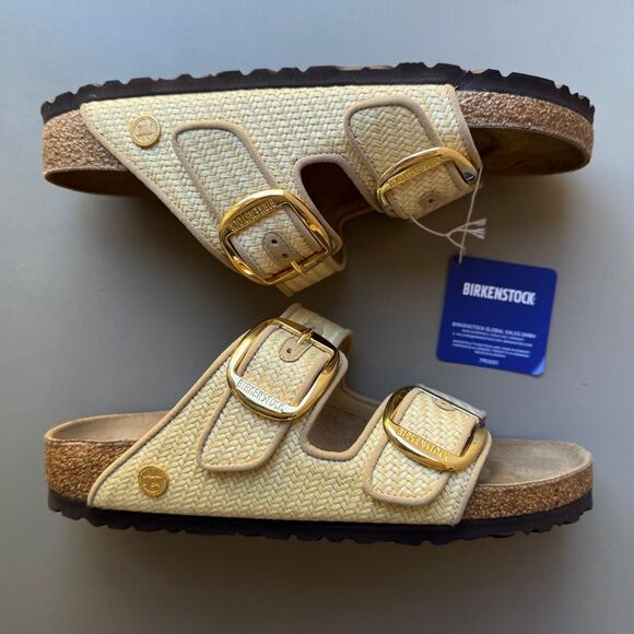 Birkenstock Arizona Big Buckle Raffia Sandal Women’s 40EU or 9US Natural Texture - Picture 7 of 12